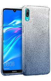 Луксозен силиконов гръб ТПУ с брокат за Huawei Y7 2019 DUB-LX1 преливащ сребристо към синьо 